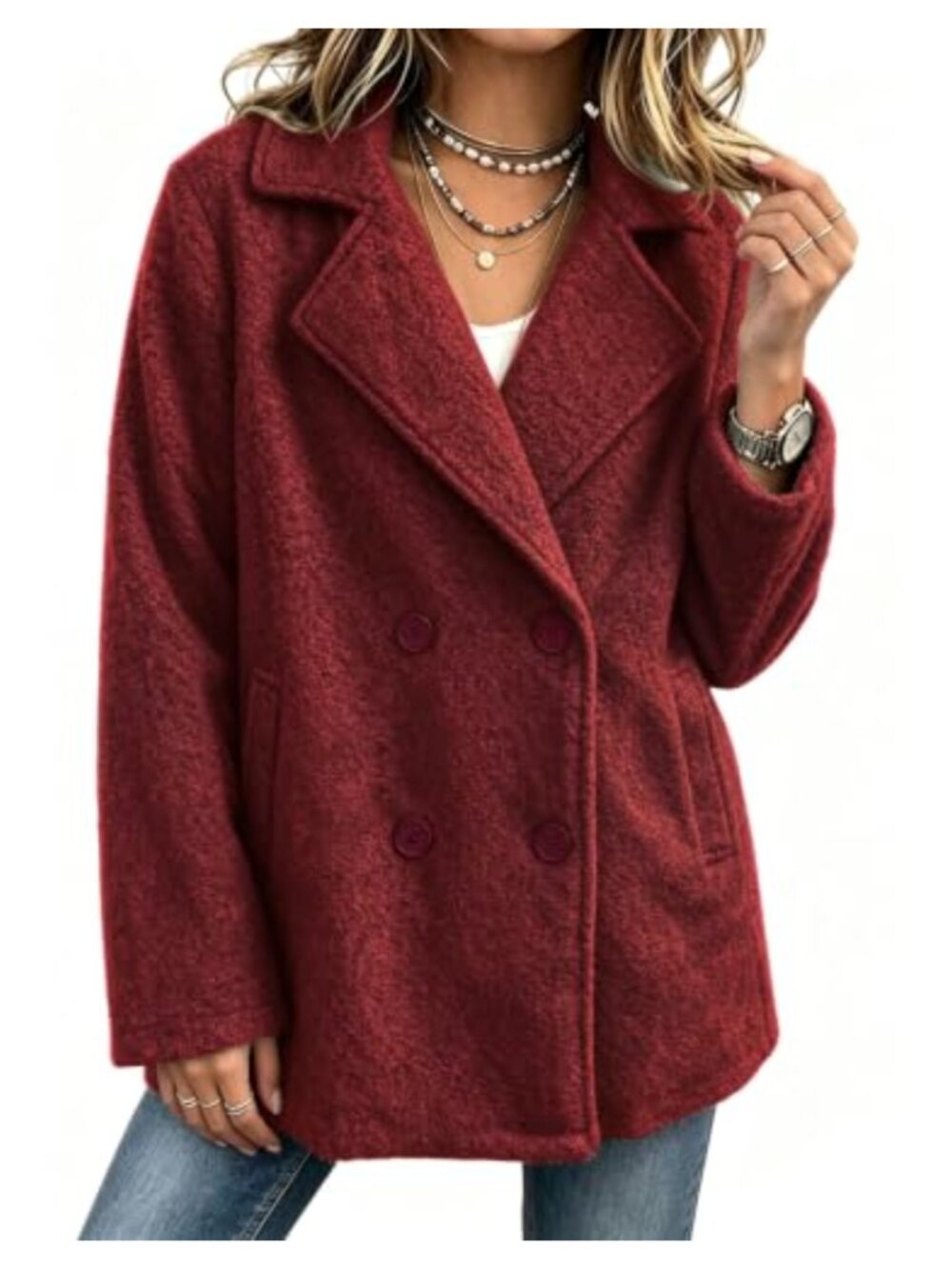 Fuzzy Wool Peacoat Oversized Double Breasted Winter Coat